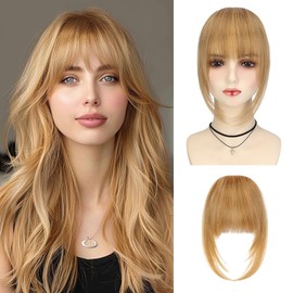 VANANGA French Clip on Bangs, Ash Blonde Long Wispy Bangs Hair Clip with Temple Full Fringe Curtain Bangs Hair Clip Hair Piece Thick Fake Bangs Clip in for Women(#27/36-Strawberry Blonde)