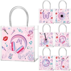 Aliceset 24 Pcs Music Party Gift Bags with Handle Clear PVC Candy Treat Goodies Tote Bags for Bachelor Girl Birthday Party Favor Supplies