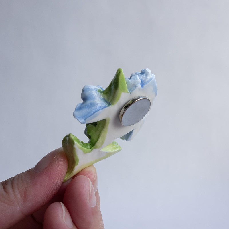 1 Pc Blue Iris Fridge Magnet, Handmade 3D Ceramic Flower