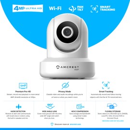 Amcrest 4MP ProHD Indoor WiFi, Security IP Camera with Pan/Tilt, Two-Way Audio, Night Vision, Remote Viewing, 4-Megapixel @30FPS, Wide 90° FOV, IP4M-1041B (Black)
