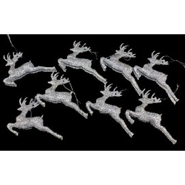 Set Of 8 Silver Glitter Reindeer Christmas Tree Hanging Ornament Decorations