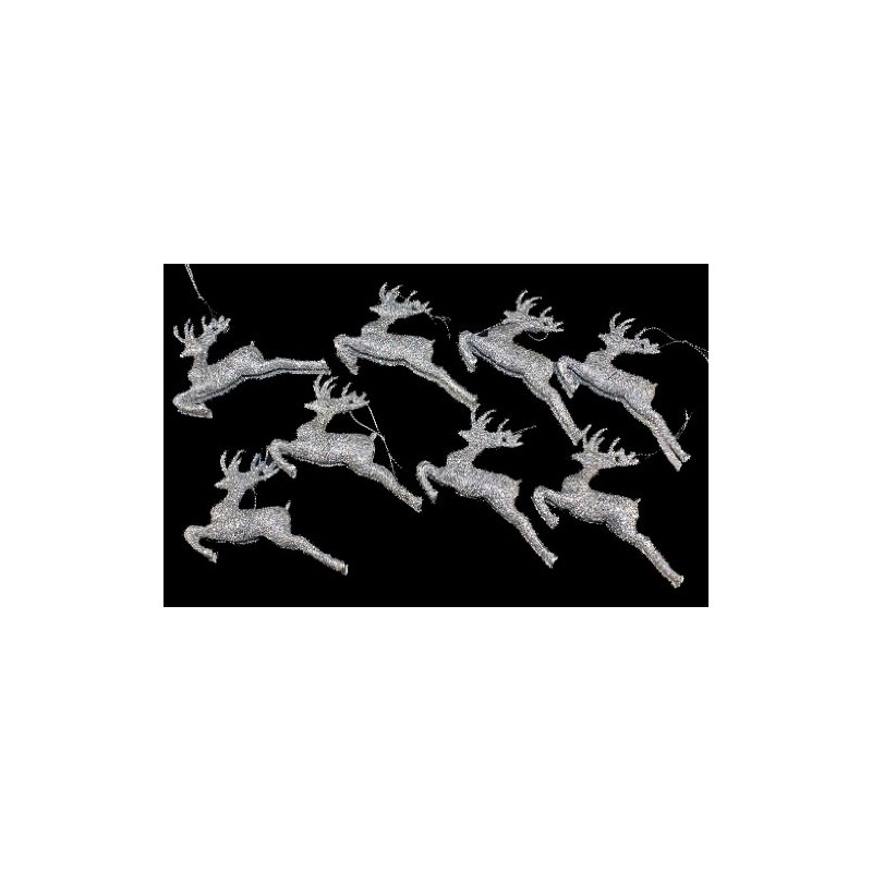 Set Of 8 Silver Glitter Reindeer Christmas Tree Hanging Ornament