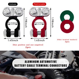 Dickno 2 PCS Battery Terminals Connector, Anti Corrosion Top Post Battery Terminal Clamp with Felt Fiber Washer, Adjustable Positive Negative Battery Cable End for Car, Boat, Truck