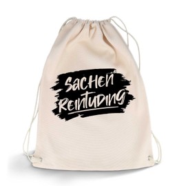 GRAVURZEILE Printed Gym Bag with Saying "Sachen Reintuding - Sports Bag Backpack Daypack Gym Bag with Drawstring - for School & Leisure Sports - for Him and Him - 12 Litres - 33 x 45 cm, beige