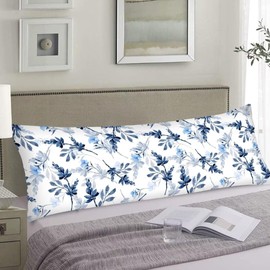 Florals Body Pillow Cover Navy Watercolor Flowers Long Pillowcase with Zipper Decorative Farmhouse Floral Cushion Pillow Covers Soft Large Bedding Pillow Cases for Bed,Couch,Sofa,20"x54",Blue White