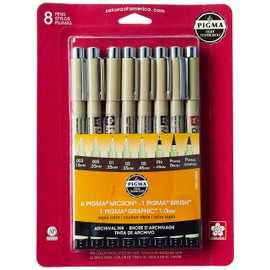 Sakura Pigma 50048 Micron Blister Card Ink Pen Set, Sepia, All Sepia 8CT
