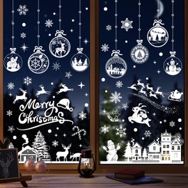 Enwokran Christmas Window Stickers, 245pcs Reusable Santa Claus Christmas Window Decals White for Xmas Decorations Double Side Christmas Snowflake Window Clings for Home Office (10 Sheets, 20 * 30cm)