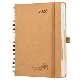POPRUN 2026 Daily Planner One Page A Day - [5.75" x 8.5"-100% Recycled Materials Spiral Soft Cover] - 2026 Agenda with Monthly Calendar, Folded Inner Pocket - Desert Brown