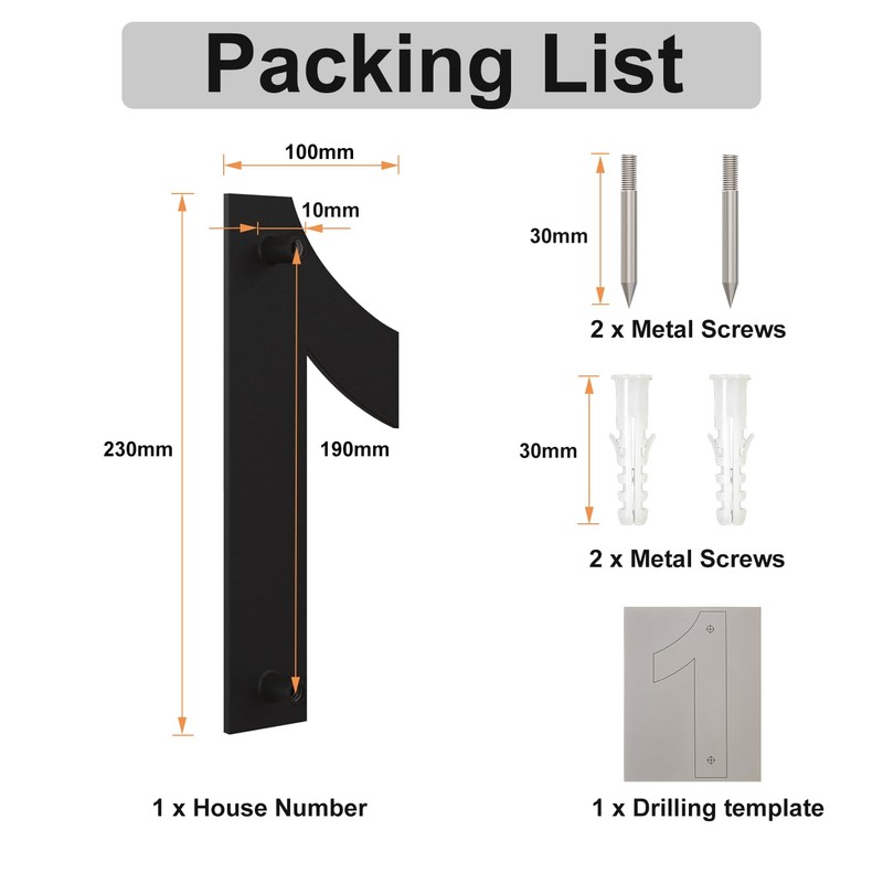 Large Black Brushed Modern House Number -230mm Height - Made