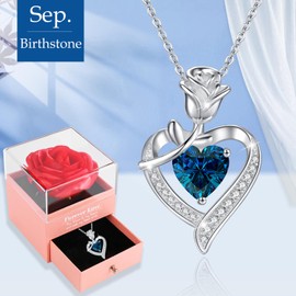 MISUMOR Women's Necklace with Heart Pendant Birthstone Jewellery Women's Christmas Gifts for Women Girlfriend Mother Birthday Valentine's Day Wedding Anniversary Mother's Day Anniversary, Silver