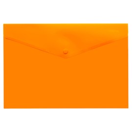 eco-eco A5 50% Recycled Transparent Press Stud Popper Wallet, Plastic Folders (Pack of 5), Orange, eco075ORANGE