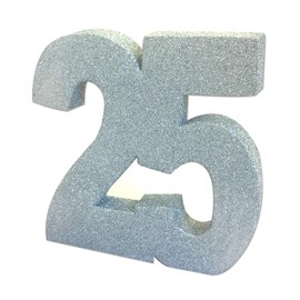 Number 25 Glitter Table Decoration Silver | Party Centrepiece | Milestone Age Birthday Decoration | Party Keepsake | Pack of 1 | 20cm | H110