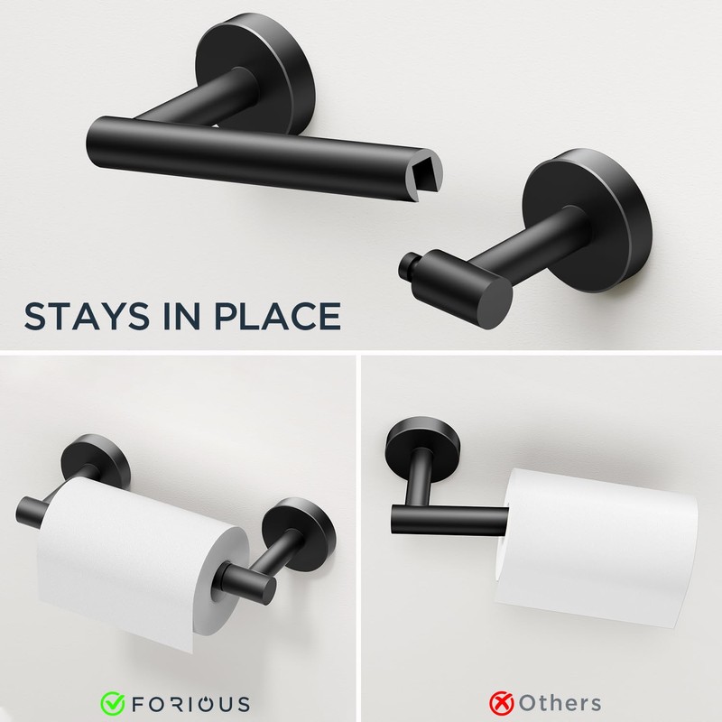 FORIOUS Toilet Roll Holder Black, Wall Mount SUS304 Stainless Steel