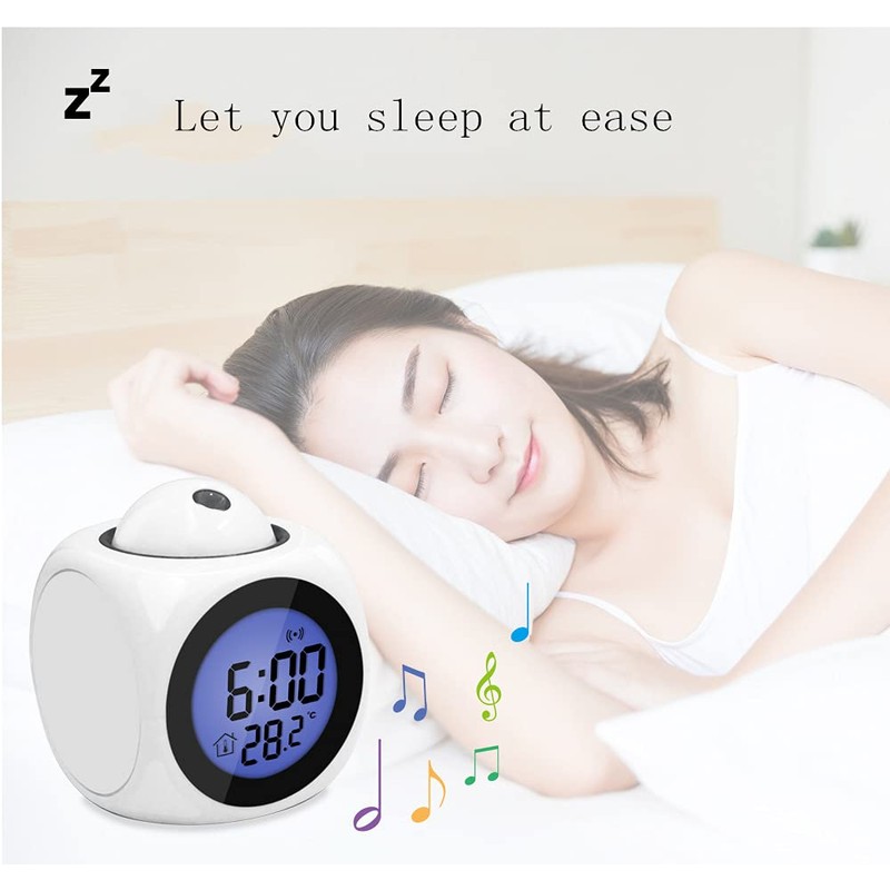 With Voice Talking LED Time Temperature for Bedroom，Projection Alarm Clock