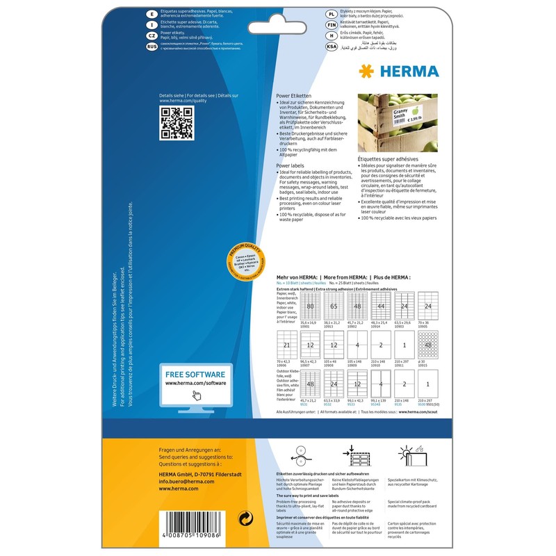 HERMA 10908 105x48mm Laser Paper Rectangular Heavy Duty Labels -
