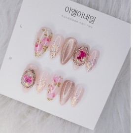 Flower Nail Flower Fresh Flowers Handmade Nail Tips - Short Oval / 꽃네일 플라워 생화 수제네일팁 - 숏오벌