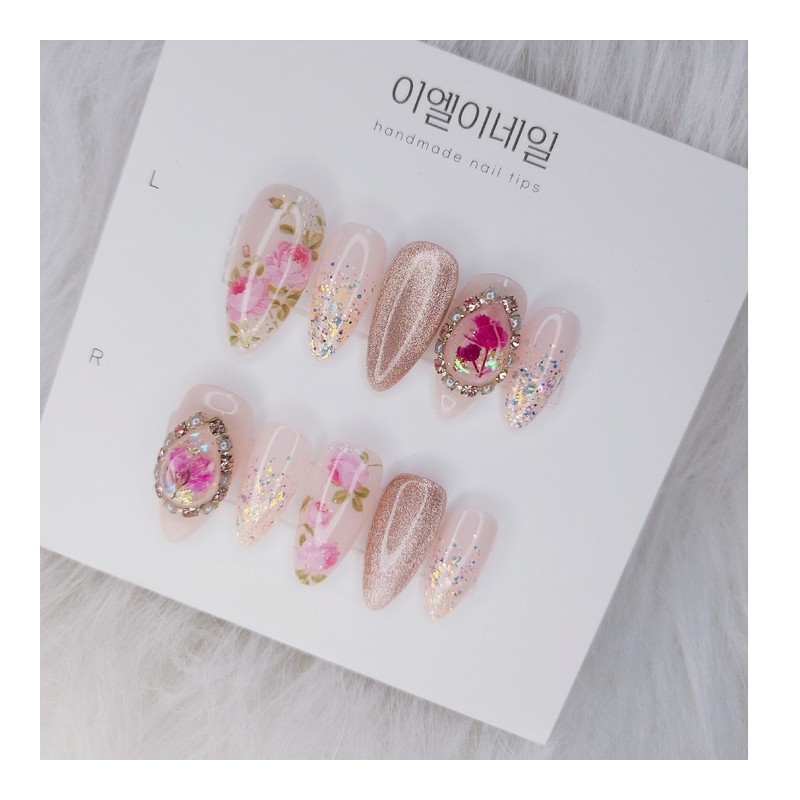 Flower Nail Flower Fresh Flowers Handmade Nail Tips - Short