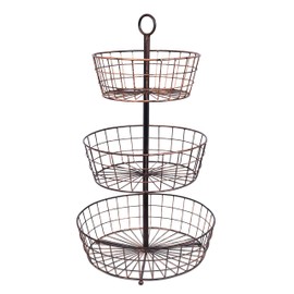 BirdRock Home 3 Tier Wire Fruit Basket Bowl - Round Metal Standing Storage Baskets - Vegetable Garlic Caddy Stand for Kitchen Counter - Freestanding Rustic Decorative Farmhouse Décor