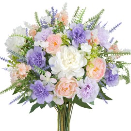 Fake Lilac Flowers in Vase White Peonies Artificial Flowers Purple Flowers Blend Bouquets Silk Flower Bouquet for Centerpiece Table Wedding Party Home Decor