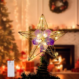 Christmas Tree Topper, 20LED Warm White Golden Star Tree Topper, 10.23 In Tree Glittered Tree-top for Christmas Tree New Year Home Decorations (Multicolor)