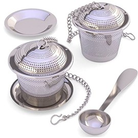 U Chef Juego de 2 Infusor de té de Acero Inoxidable con Cuchara y Charola de Grado Alimenticio, Calidad Premium, Colador/filtro perfecto para té en hebras, té suelto (G)