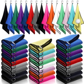 Batiyeer 30 PcsGolf Towels Bulk for Golf Bags 16'' x 24'' Microfiber Waffle Pattern Golf Towels Tri Fold Golf Towels with Clip for Mini Golf Tournament, Hiking, Golf Bags, Camping, Yoga, Colorful