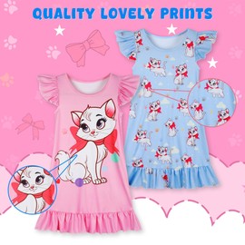 Girls Cat Dress 3-7 Years Princess Short Sleeves Soft Night Sleep Dress for Girls to Wear in Night