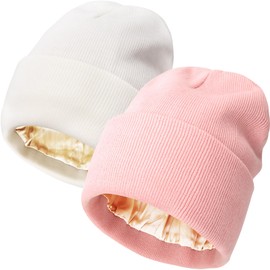 AQOKKA Womens Satin Lined Knit Beanies Hat Warm Silk Lined Winter Hat for Women Men Soft Slouchy Cuffed Unisex Skull Cap