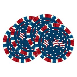 XCHI Patriotic Stripes Stars Pentagram America 4th of July Memorial Day Independence Day Round Placemats Set of 4 Table Mats Decorations 14x14 Inch