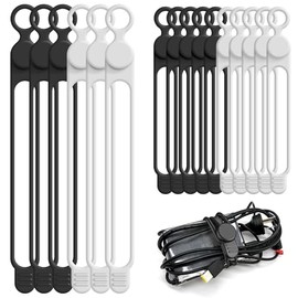 Organizador de cables de silicona para cables, 16 unidades, organizador de cables reutilizable de 4.5 y 7.1 pulgadas, accesorios electrónicos para el hogar, oficina, cocina, escuela, viajes (blanco y negro)