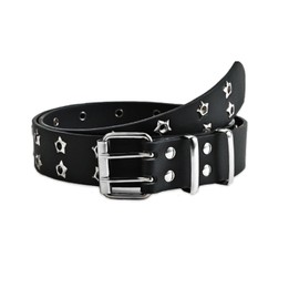 Grommet PU Leather Belts Y2K Punk Waist Belts Double Grommet Stars Adjustable Waist Belt Rock Niche Design Belt Vintage Jeans Belts for Women or Men(Black)