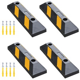 OrangeStar 21" Rubber Parking Curbs, Heavy Duty Garage Floor Wheel Stopper w/Yellow Reflective Stripe for Car, Truck, Trailer, 4 Pack