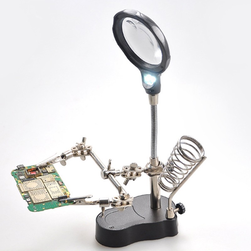 Magnifying Glass Soldering Station Professional LED Lamp Magnifier with Auxiliary