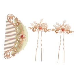 SAFIGLE 3pcs Chinese Ancient Style Hairpin Set with Acetate Comb Secure Hold Traditional Hair Ornaments for Hanfu Weddings and Themed Photography Events