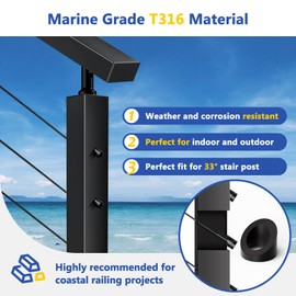 Zylorix 20 Pack 0.35" ID T316 Angle Washers Max for 5/16" Cable Railing Hardware, Marine Grade Stainless Steel 33° Angle Beveled Washers for Stair Deck Metal Wood Aluminum End Posts, Black