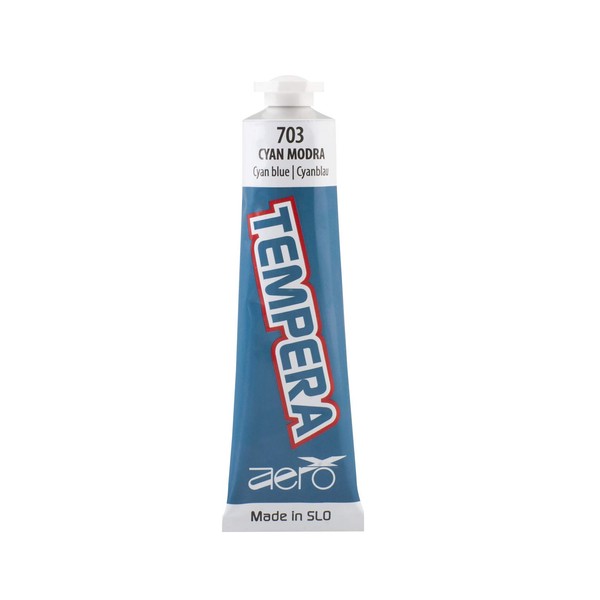 AERO Tempera Single Colours, Cyan, 12 Tubes of 7.5 ml, Non-Toxic, Bright and Intense Colours, Highly Pigmented, Can Be Painted with Water, Suitable for a Wide Range of Painting Techniques