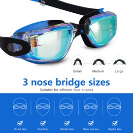 Swimming Goggles, Swimming Goggles with Nose Protection, Swimming Goggles Anti-Fog UV Protection, Ear Plugs & Nose Clips Included & Glasses Box for Triathlon Swimming Goggles Other Summer Sports