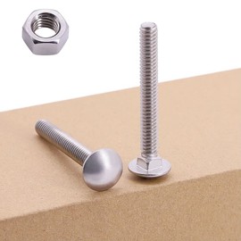 M6-1.0 x 60mm (10 Sets) Carriage Bolt DIN603 with Hex Nut DIN934, Full Coarse Thread, 304 Stainless Steel 18-8, Round Head Square Neck Screws Coach Bolt