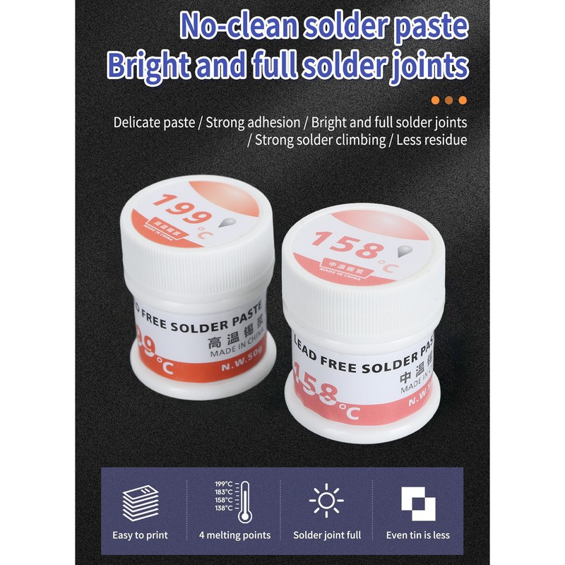 2Pcs Welding Solder Paste 25 to 45μm 158℃ 199℃ Soldering