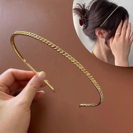 Gold Headband Thin Headband Gold Metal Headband for Women Girls Cute Chain Hairbands Trendy Gold Headpiece Bridal Wedding Gold Hair Accessories