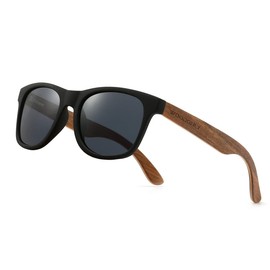 WOODONLY Modern Wood Polarized Sunglasses - Cool Style Fashion Frame with Wooden Temple for Men and Women Perfect Gifts (Black + Walnut)