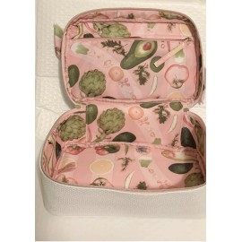 Estée Lauder Estee Lauder White With Pink Bow Handle Veggies Makeup Bag Travel Case 9x5x4.5