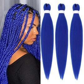 Braiding Hair Pre Stretched for Women Hair Extensions Box Braids Soft Synthetic Knotless Yaki Texture Hot Water Setting Braid Blue (24inch 3Packs)