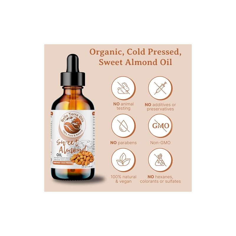 Aceite de Almendras Dulces Orgánico Sweet Almond Oil, Cold-Pressed, Unrefined,