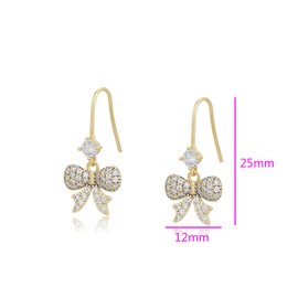 XUPING Gold Bow Earrings Bow Drop Earrings Cute Sparkly Dangle Earrings Cubic Zirconia Jewelry for Women, Copper Alloy, Cubic Zirconia
