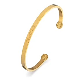 Kistanio Women's Bangle with Engraved Saying - Family - Made of Surgical Steel, Comes in a Velvet Bag, 3 Colours Available, Rose Gold, Gold, Silver, gold, Modern