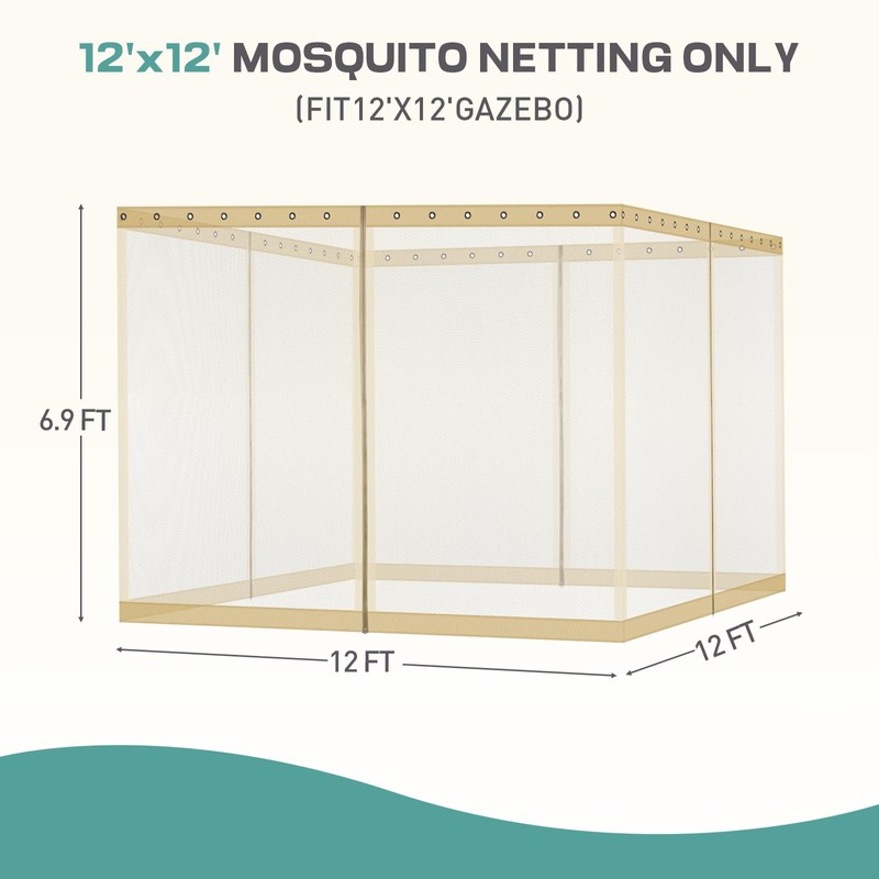 Aoodor Universal 12x12 ft Gazebo Mosquito Netting, Replacement 4-Panel Sidewalls