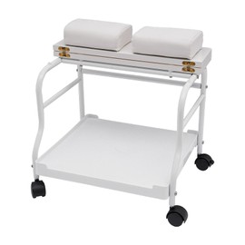 Portable Foot Trolley with Sturdy Iron Frame & Wooden Plate, 39.7 lbs Capacity+4 Wheels, Silent Lockable Wheels, Ideal for Foot Baths, Pedicures, Massage, Home & Salon Use (19.69*16.54*18.5inch，White)