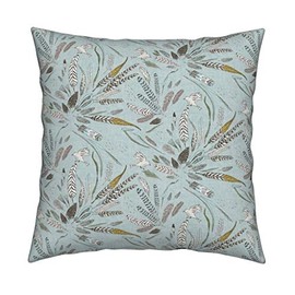 Wi33bbon Bohemian Feathers Throw Pillow Noir Feathers Duck Egg Blue Med Birds 18x18 Square Throw Pillow