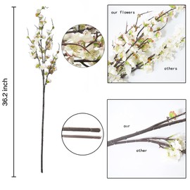 Direkame Cherry Blossom Branches, Faux Flowers Greenery Stems Branches Stems for Vase, 39" Long Stem Artificial Flowers Leaves Bouquet Decorations for Wedding, Living Room, Home, Hotel 3Pcs